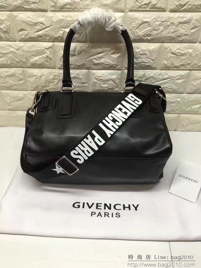GlVENCHY紀梵希 最新白字Logo 白字肩帶 平紋胎牛 潘多拉 手提斜挎包  tsg1071